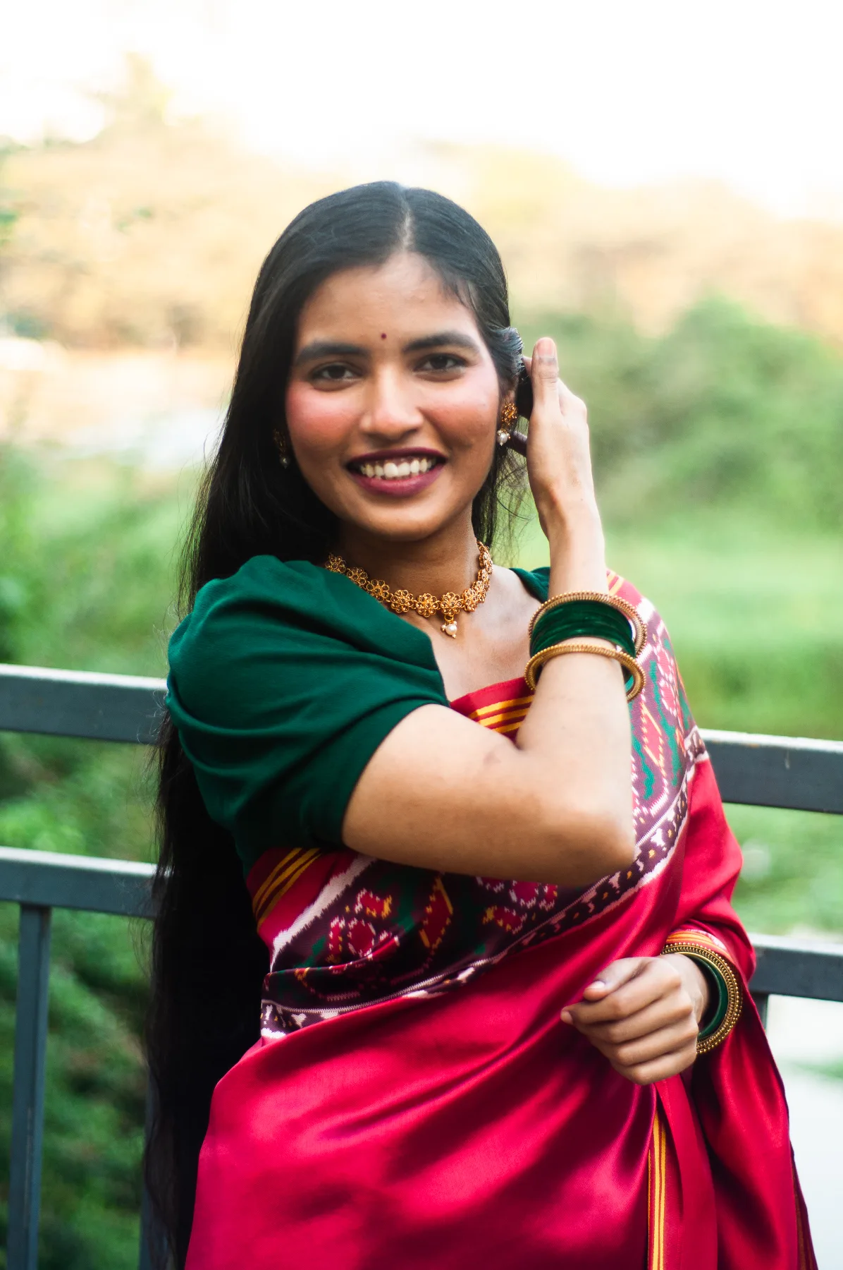 Komal Red Patola Gala Saree on Soft Silk image 2