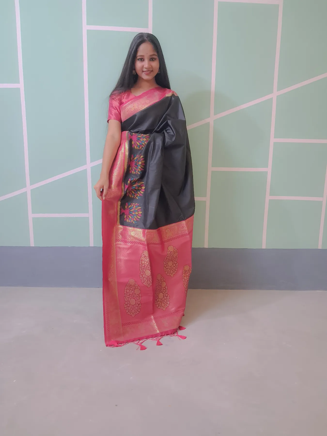 Nandani Black Soft Silk Peacock Gala image 4