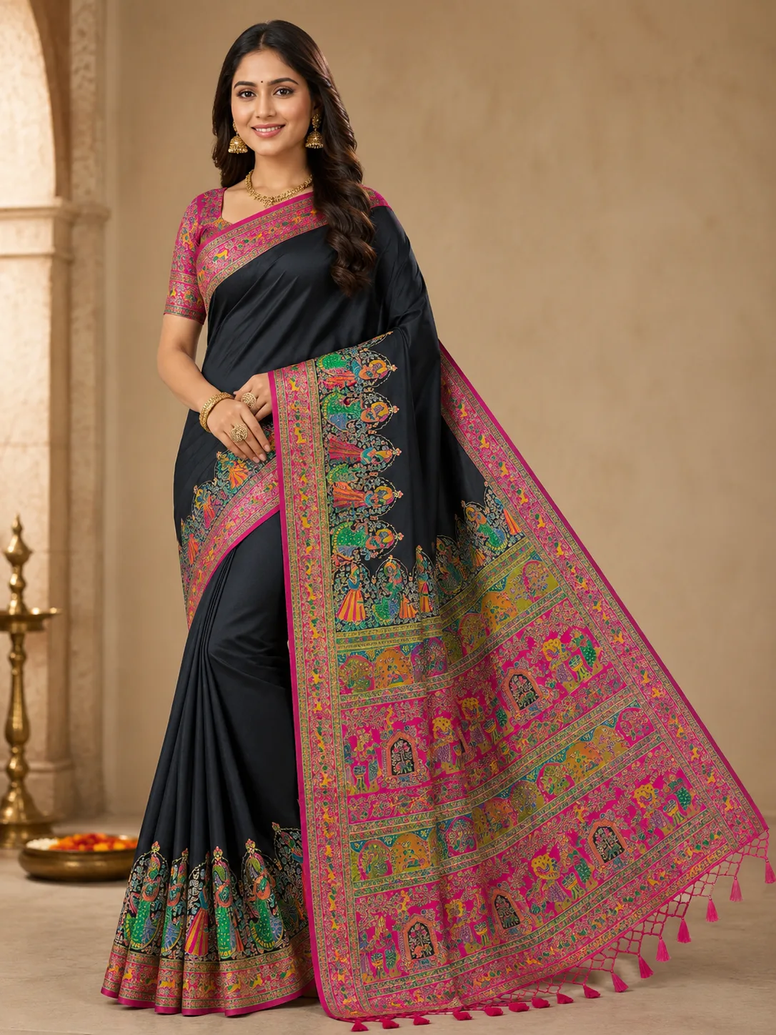 Black Sneha Pashmina Position Soft Silk Saree