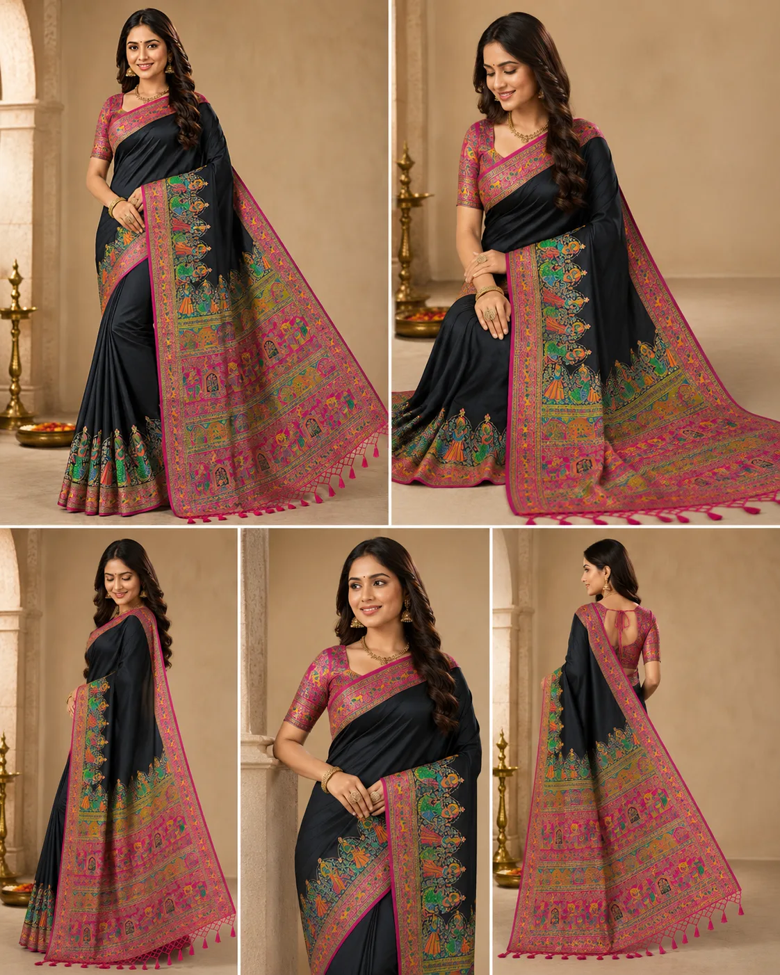 Black Sneha Pashmina Position Soft Silk Saree image 2
