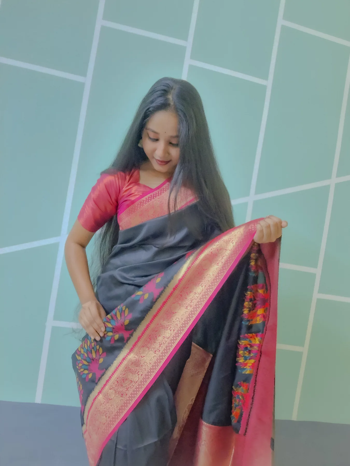 Nandani Black Soft Silk Peacock Gala image 5