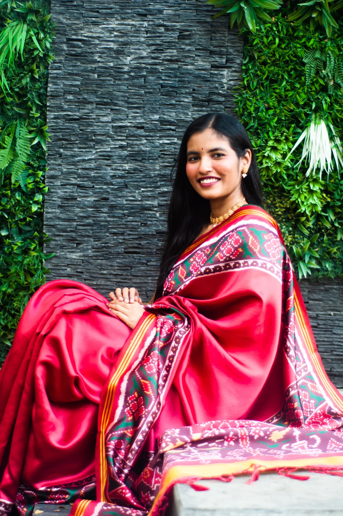 Komal Red Patola Gala Saree on Soft Silk image 3
