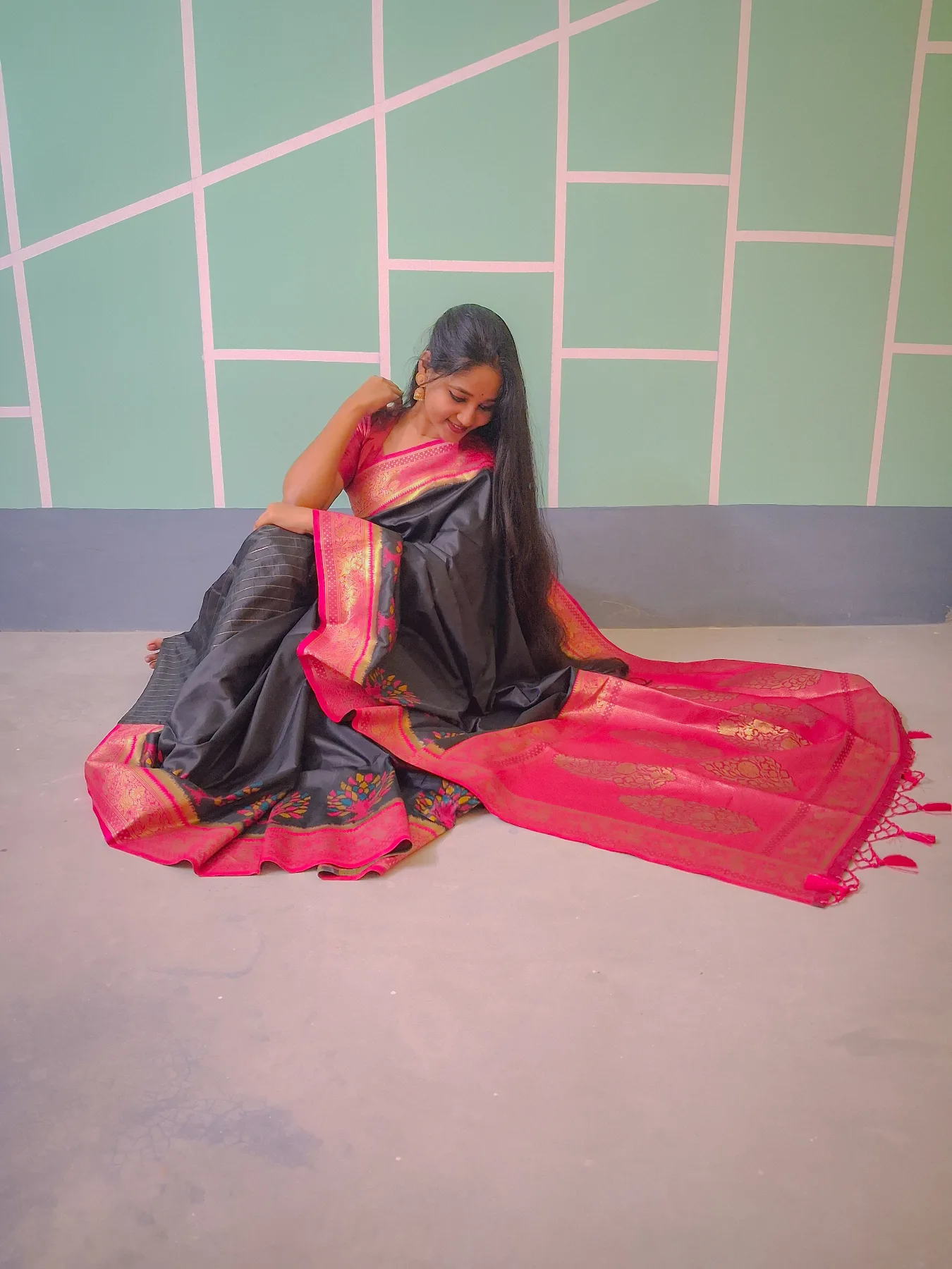 Nandani Black Soft Silk Peacock Gala image 2