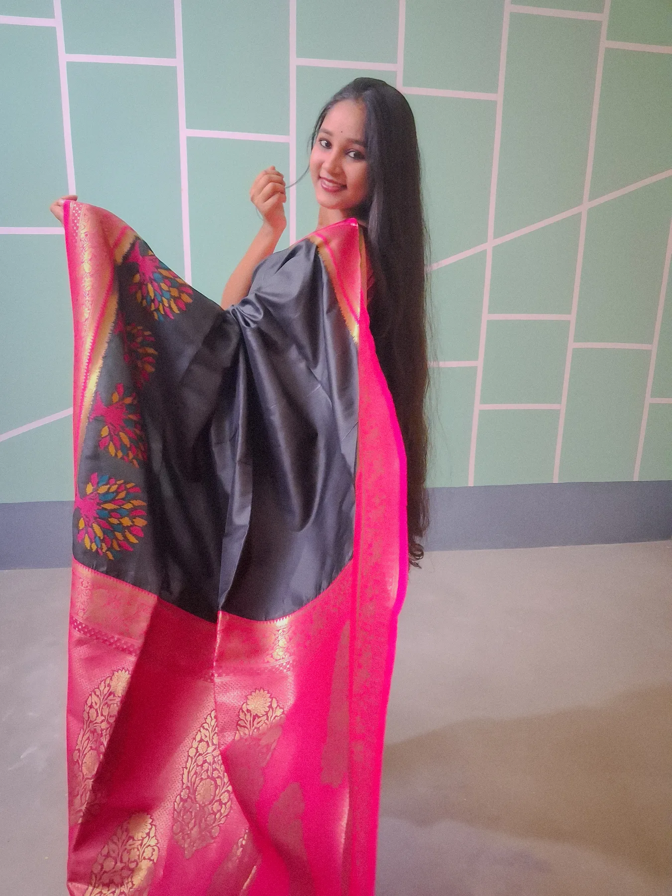 Nandani Black Soft Silk Peacock Gala image 3