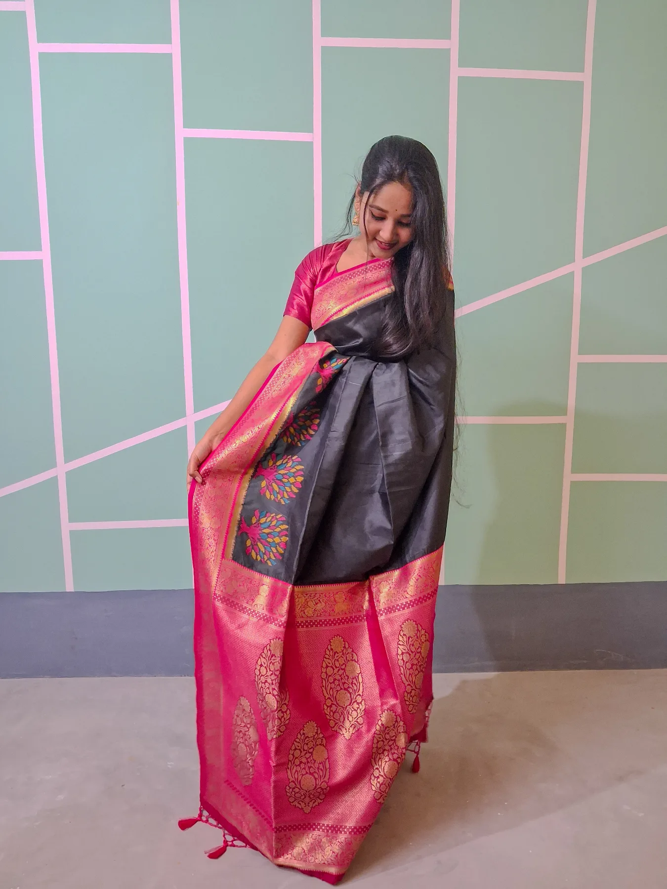 Nandani Black Soft Silk Peacock Gala